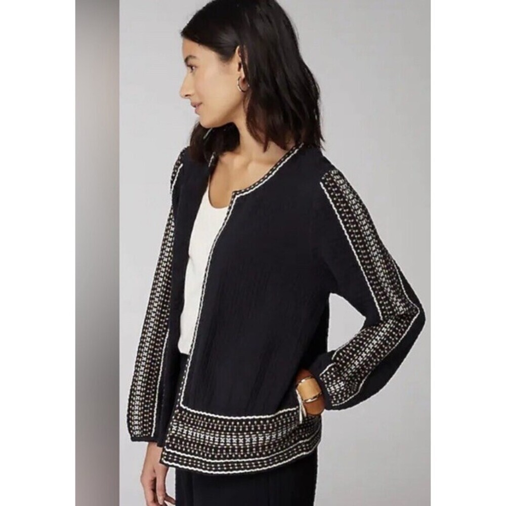J Jill Black Cotton Gauze Jacket Open Embroidered Classic Boho Women’s Sz M